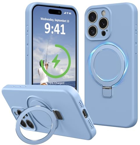 Vanxiliiy for iPhone 14 Pro Max Case Compatible with MagSafe Magnetic Ring Stand Real Liquid Silicone, Upgraded Full Camera Protection Kickstand Cover Phone Case for iPhone 14 Pro Max 6.7, Light Blue