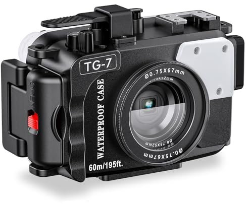 Custodia subacquea per fotocamera Seafrogs 60m/195ft per Olympus TG-7 – Custodia impermeabile con filettatura da 52mm e 67mm, doppie porte in fibra ottica, rilevamento perdite (nero, TG 7)