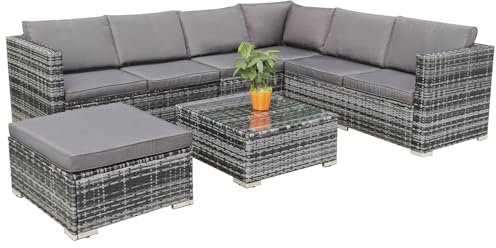 Calma Lux® Gartenmöbel Lounge Set 1-7 Personen viele Modelle inkl. Kissen Hocker Tisch mit Glas Outdoor Loungemöbel Sitzgruppe Garnitur klassisch Dunkelgrau (D:6 Pers)