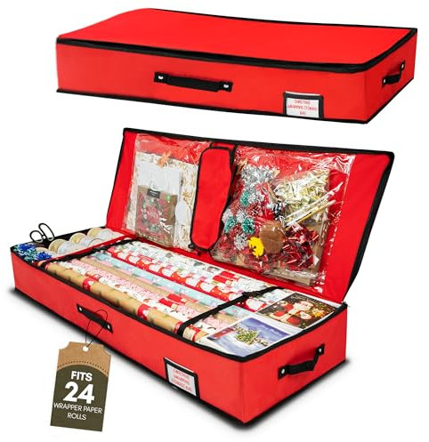 Pelle & Sol Christmas Wrapping Paper Storage Bag - Fits 24 Rolls, 600D Tear-Proof Organizer, Space-Saving Design, Ideal for Christmas and Holiday Wrapping Paper Storage and Organization - RED