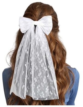 Bieiyhe Brautjungfern Schleier Braut Haarschleife Weiß,Schleier mit Perlen,Braut Veil,Schleier mit Haarspange,Kurze Schleife Tüll Haarschmuck,Hochzeit ZubehöR Schleier,Schleier Dekorationen für Damen