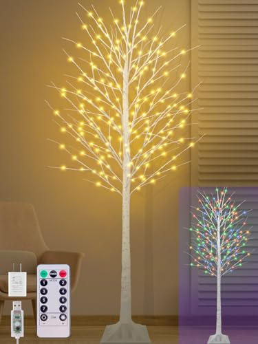 8FT Lighted Birch Tree, Birch Tree with 210 LED Lights, Warm White and RGB Colors (8FT 1Pack)…
