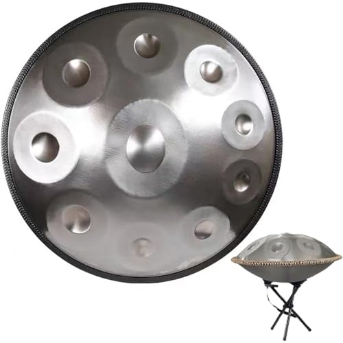 22 Zoll Stahlhandtrommel 9/10/12 Töne D-Moll 432 Hz/440 Hz Handpan-Trommel Instrument Für Erwachsene(Silver,10-Note (440Hz))