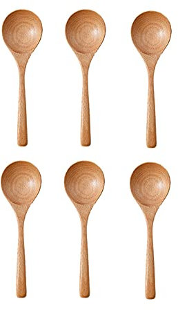 Tablespoons Wooden Spoon With Long Handle For Eating,Home Drinking Soup Spoon,Ramen,Small Wooden Rice Spoon,Net Red Soup Spoon,6 Packs Serving Spoon