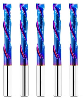 FOCSTOL Up Down Compression Spiral Flush Trim Router Bit 6mm - 5pcs Solid Carbide Flush Trim Router Bit, CNC Spiral Router Bit with Nano Blue Coating for Grooving and Carving Wood