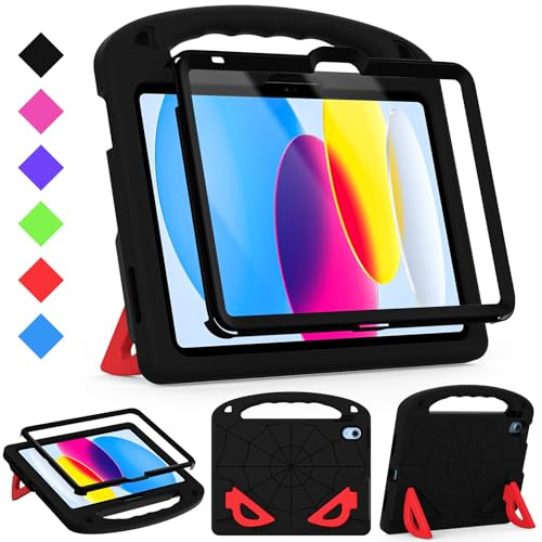 GOZOPO - Cover per iPad A16 11a/10a generazione 10,9 2025/2022, per bambini, con protezione schermo integrata, custodia protettiva leggera con maniglia e cavalletto (nero)