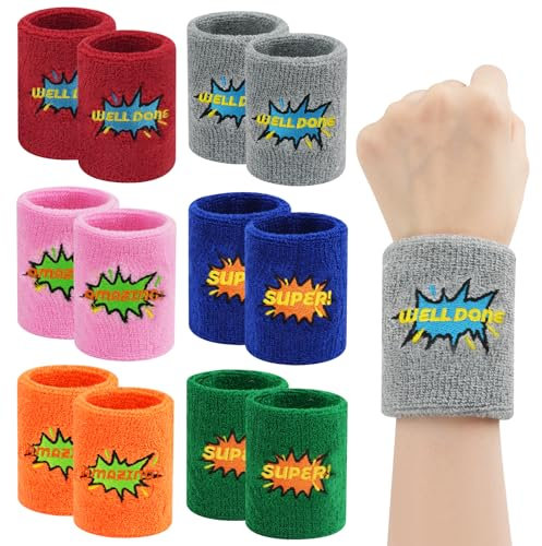 12 Stück Sport-Armbänder, Bunte Schweißbänder für Männer und Frauen, Frottee-Schweißband, atmungsaktive Handgelenk-Bänder, Dicke Baumwollbänder für Basketball, Fußball, Tennis, Sport Party Favors