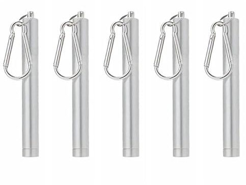 Set di 5 cannucce riutilizzabili, confezione da 5 cannucce pieghevoli portatili in metallo, riutilizzabili, pieghevoli, in acciaio inox, cannucce telescopiche da viaggio, con custodia, spazzola per la