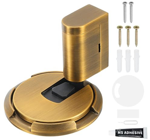 sourcing map 4Pcs Magnetic Door Stopper, Silent Magnetic Floor Door Stop with Adhesive, Mechanical Floor Door Stop Shock Absorbing for Bedroom Office Bathroom, Yellow Bronze