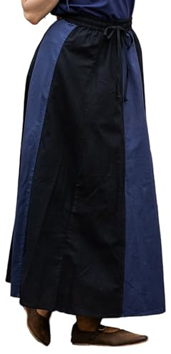 Leonardo Carbone® Damen Rock Dana | Elastischer Bund | Verstellbarer Kordelzug | Karneval, Halloween, Cosplay, LARP, Mittelalterrock, Kostüm, Gewand | Baumwolle Schwarz/Blau 3XL