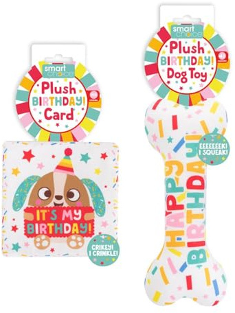 YöL Set of 2 Pet Birthday Toys Card & Bone Soft Plush Pet Toy Dog Puppy Gift Squeaker Fun Crinkle Effect Stimulating Present