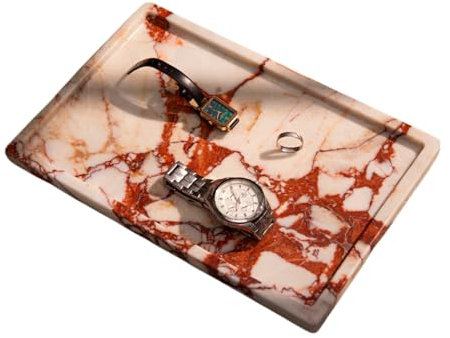 Natural Marble Vanity Tray for Bathroom & Kitchen Countertop - Elegant Stone Tray for Home Decor, Vanity, Dresser, Durable & Easy to Clean. (Red and White)