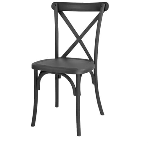 Bolero Manhattan Cross Back Resin Chairs Black, Pack of 4 | Commercial-grade seating solution provides durable, weather-resistant support for busy dining venues; easy to wipe clean.