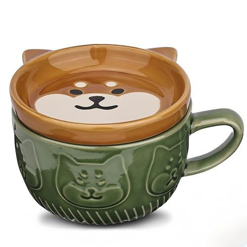 Niedliche Keramik Hund Kaffeebecher mit Deckel,Kaffeebecher oder Teebecher für Hundeliebhaber,Lustige Neuheit Hund Frühstück Tassen für Frauen Freunde Kinder Weihnachten Geburtstag,300ML
