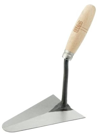 Paleta de albañil 170x120mm, acero inoxidable, mango ergonómico, ideal para enlucir y alisar superficies en construcción.