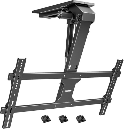 monTEK Supporto elettrico da soffitto per TV da 43-86 pollici, fino a 45 kg | Motorizzato abbassabile, per soffitti piatti e inclinati, telecomando, controllo vocale e app, funzionamento silenzioso