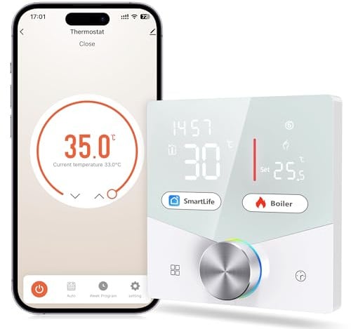 Smart Thermostat Boiler LincoSoft WLAN Raumthermostat Digital Smart Kompatibel mit Alexa, Google Home Thermostat Fußbodenheizung mit App, Energie sparen, einfache Installation 5A 2,4GHz WiFi