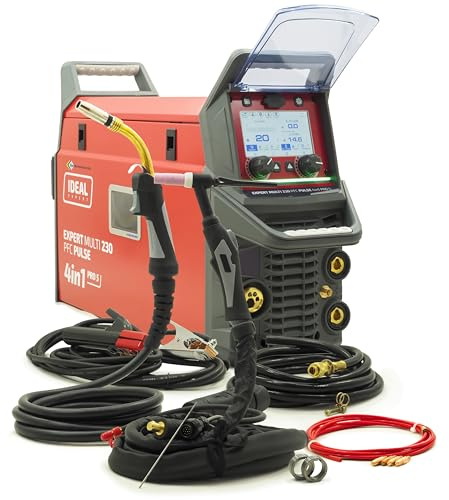 IDEAL Expert Multi 230 PFC Pulse 4in1 Pro5 - Kombi Schweißgerät Inverter MIG MAG WIG Fülldraht ohne Gas mit Pulsfunktion, Synergisch 230A, für Stahl Aluminium Edelstahl & Professionelle Reparaturen