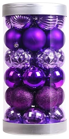 Weihnachtskugeln Weinachtskugelset Baumschmuck 30 Stück Kunststoff Ornamente Baumkugeln Weihnachtskugeln 6cm Christbaumschmuck Set (Lila)
