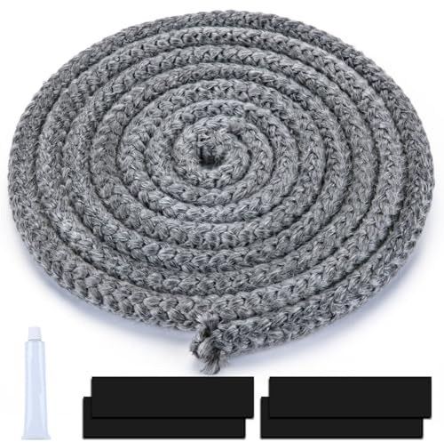 Ofendichtschnur ø 12mm,Dichtschnur für Kaminofen 2,5m- Feuerfestes Kamin Dichtband & Ofenrohr Dichtung-Hitzebeständige Glasfaser-Dichtung für Kaminöfen und Ofentüren mit Hochtemperaturband Geliefert