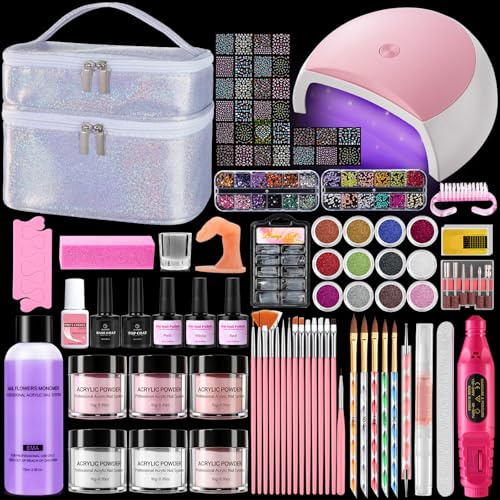 Deciniee Acrylic Nail Kit Full Set for Beginners: Everything in Gift Bag | Nail Starter Kits with 6 Acrylic Powder,Monomer,UV Lamp, Drill,Gel Polish Set, Brushes, Stickers & Tools for Women Salon Home