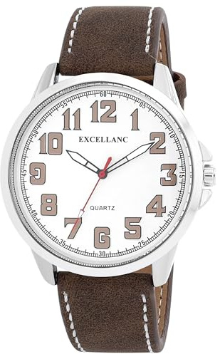 Excellanc Herren Armbanduhr aus Kunstleder in Braun, in Einer Länge von 25.5 cm, Klassisches Design für jeden Mann