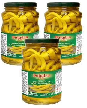 Baladna Eingelegte Lombardi Paprika 1000 g x 3 | Knackige milde Paprikaschoten | Perfekt für Mezze, Salate & Sandwiches | Würzig & aromatisch | Vegan | Glutenfrei | Halal