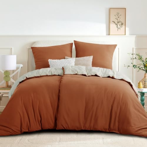RUIKASI Bettwäsche 135x200 4teilig Mikrofaser, Orange Beige | Wendebettwäsche 2 Bettbezuge + 2 Kissenbezuge 80x80 cm mit Reißverschluss OEKO-TEX Bettwäsche Sets, Weich und Bügelfrei