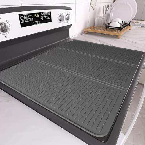 Klappbare Silikon-Herdabdeckmatte 71x50cm, hitzebeständige Herdschutzmatte für Gas- & Elektroherde, multifunktionelle Arbeitsflächenmatte für Küche, Wohnmobil & Wohnung (LZD-GY)