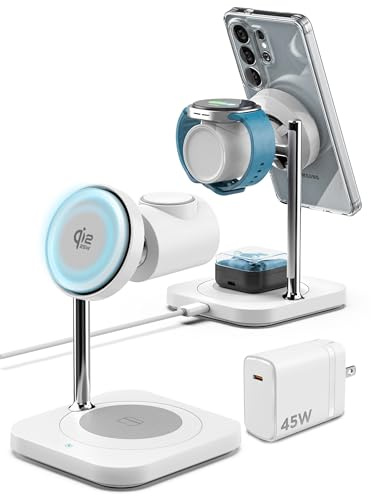 Qi2.2 zertifizierte 3-in-1 Wireless Ladestation (25W) für Samsung – Magnetischer Stand für Smartphone, Galaxy Watch und Earbuds, MagSafe kompatibel, aktive Kühlung, inkl. 45W Adapter (US)