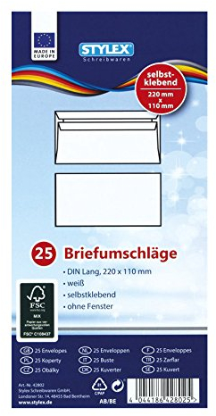 Stylex 42802 Briefumschläge ohne Fenster, DIN lang 25 Stück