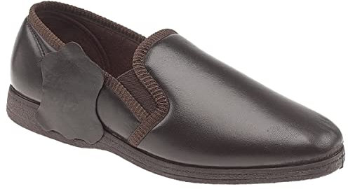 Sleepers Mens Hadley Slip On Gusset Genuine Leather Slippers with Rubber Sole Dark Brown 7 UK