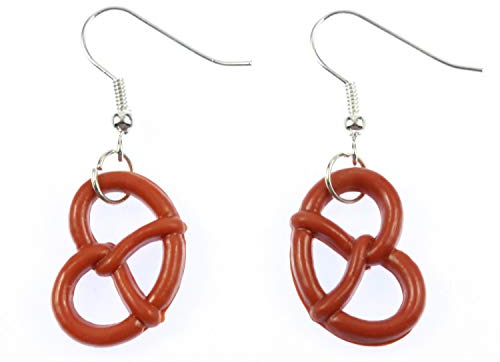 Miniblings Brezel Oktoberfest Wiesn Ohrringe - Handmade Modeschmuck I Mini Butterbrezel braun - Ohrhänger Ohrschmuck versilbert