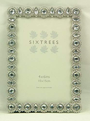 Antique Vintage and Shabby Chic Style silver metal photo frame with beads and crystals for a 6 x 4 (152 x 102mm) picture -Maria by Sixtrees