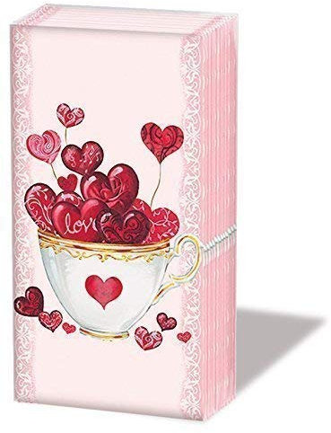Ambiente Taschentücher Taufe Geburt 6 x 10 Taschentücher Motiv: Cup of Heart - Herzen für Liebe, Valentinstag, Hochzeit