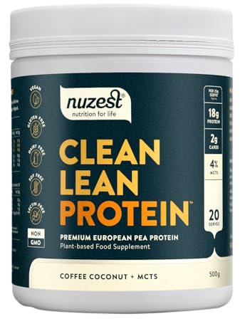 Vegan Protein Powders by Nuzest - Clean Lean Protein - Coffee Coconut + MCT's - Plant Based Pea Protein Shake - Low Calorie & Low Carb - Gluten Free - Dairy Free - 500g (20 Servings)