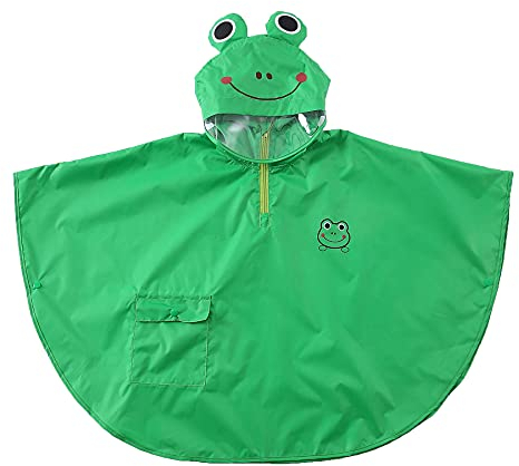 Wasserdicht Winddicht Poncho Cape Impermeable für Kinder Mädchen Regenjacke mit 3D Cartoon Tier Muster Green Frog/M