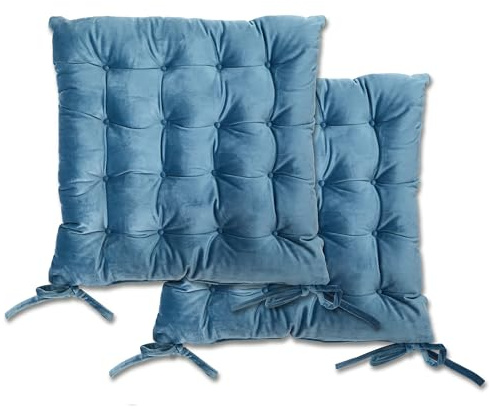 Emma Barclay Velvet Holland Luxury Seat Pad in Blue - 16x16 (40x40cm)