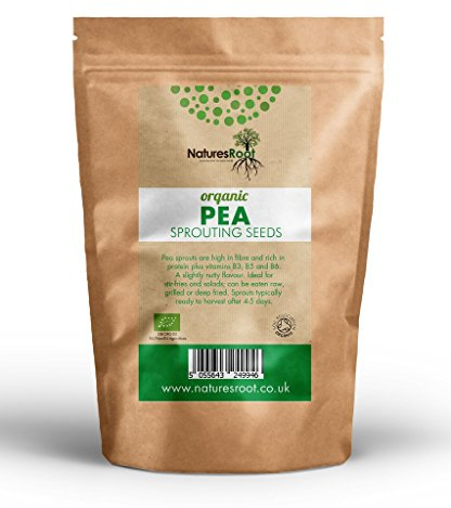 Natures Root Organic Pea Sprouting Seeds 500g - Superfood | Non GMO | Microgreen Sprouts | Garden Planting | Vegetable Gardening