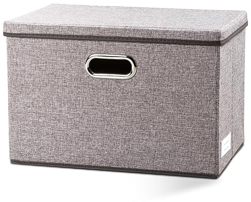 Prandom Cubo de almacenamiento plegable grande con tapa [paquete de 1] Caja de almacenamiento decorativa de tela de lino Cubo de canasta con asas (43 x 30 x 30 cm)