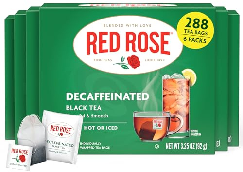 Red Rose Teas Naturally Decaffeninated Black Tea, 12 Boxes of 48 (576 Tea Bags)