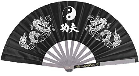 Sorand Éventail de Tai Chi, Éventail de Kung Fu Chinois, Éventail de Performance de Pratique de Danse, Kung Fu en Acier Inoxydable, Éventail Pliant de Poche en Nylon(Noir)