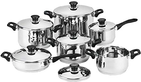 Batteria PENTOLE Bavaria 12 Pezzi con 6 COPERCHI in Acciaio Inox 18/10 Padella