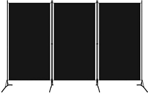 vidaXL Freestanding 3-Panel Room Divider - Drill-Free Installation Privacy Screen and Partition for Bedroom and Living Room - Black Polyester Fabric with Iron Frame - Lightweight and Portable