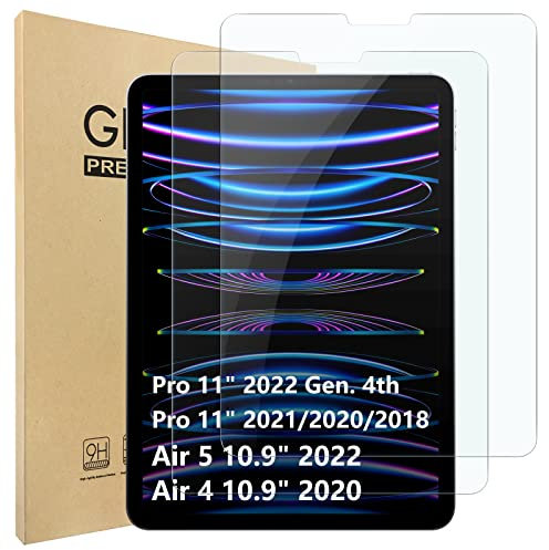 Hianjoo 2 PCS Screen Protectors Compatible with iPad Air 10.9 (5th/4th Generation) 2022/2020, Tempered Glass Compatible with iPad Pro 11 (3rd/2nd/1st Gen) 2021/2020/2018 [9H Hardness High Clarity]