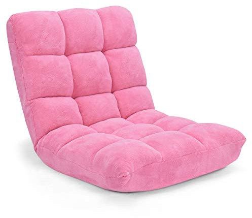COSTWAY Sedia da Pavimento, Poltrona Imbottita Regolabile in 14 Posizioni 90°-180°, Cuscino da Terra Pighevole Imbottito, Sedia Reclinabile per Relax, Yoga, Lettura (Rosa)