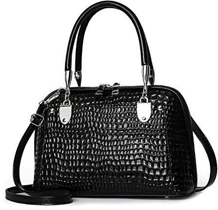 NICOLE & DORIS Retro Handtasche für Frauen Schultertaschen Klassische Krokodil Umhängetasche PU Leder Henkeltasche Shopper Tasche Schwarz A