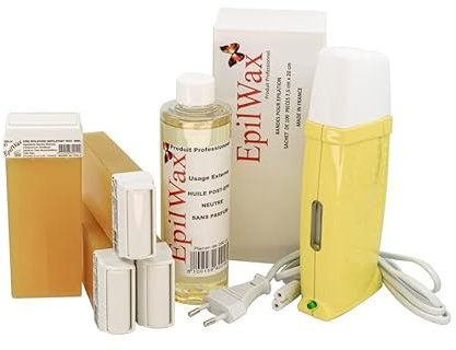 EpilWax Royal Kit Depilatorio Completo con : Calentador de Cera Profesional-4 Roll-On de Cera 100 ml Miel-100 Tiras Depilatorias-250 ml de Aceite para después depilación (Royal Miel Series 4)
