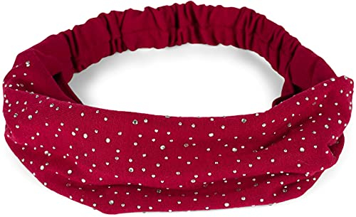 styleBREAKER Damen Haarband mit Strass und Gummizug, Stirnband, Headband, Haarschmuck 04026016, Farbe:Bordeaux-Rot