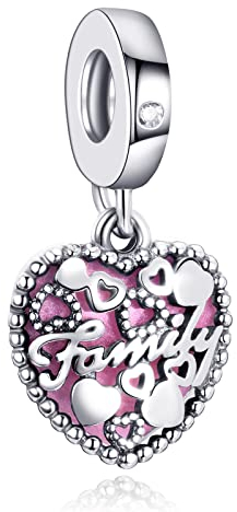 Annmors Liebe macht eine Familie Herz Charms für Armband 925 Sterling Silber Anhänger mit Kubischem Zirkon